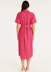 Lauren Linen Shirt Dress - Hot Pink