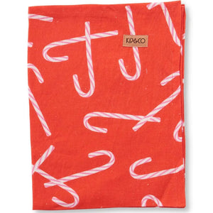 Candy Cane Red Linen Tea Towel