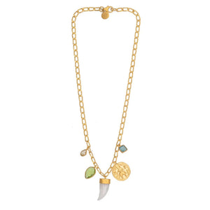 White Agate Horn Link necklace with Apatite, Perigot & Quartz