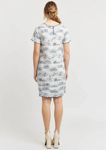 MOD LINEN DRESS IN FRENCH TOILE - Navy