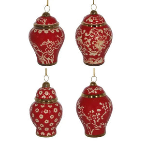 Blossom Ginger Jar Ornament - Red